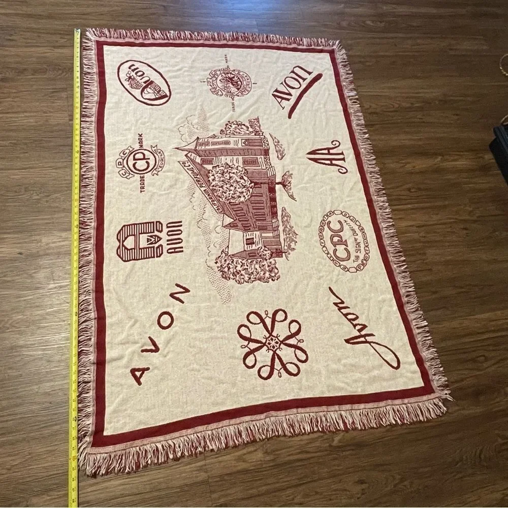 Vintage Rare Avon Mrs Albee Collectible Throw Blanket Red Cream
